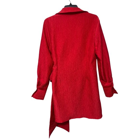 Ghospell Taffeta Wrap-Style Mini Dress With Tie Waist & Long Sleeves M+ - Picture 5 of 12